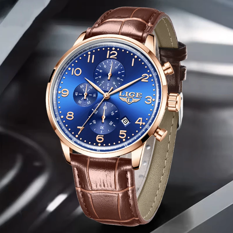 

Новинка 2024 года, мужские часы LIGE, коричневые кожаные часы для мужчин, модные военные водонепроницаемые светящиеся кварцевые наручные часы, мужские Reloj Hombre