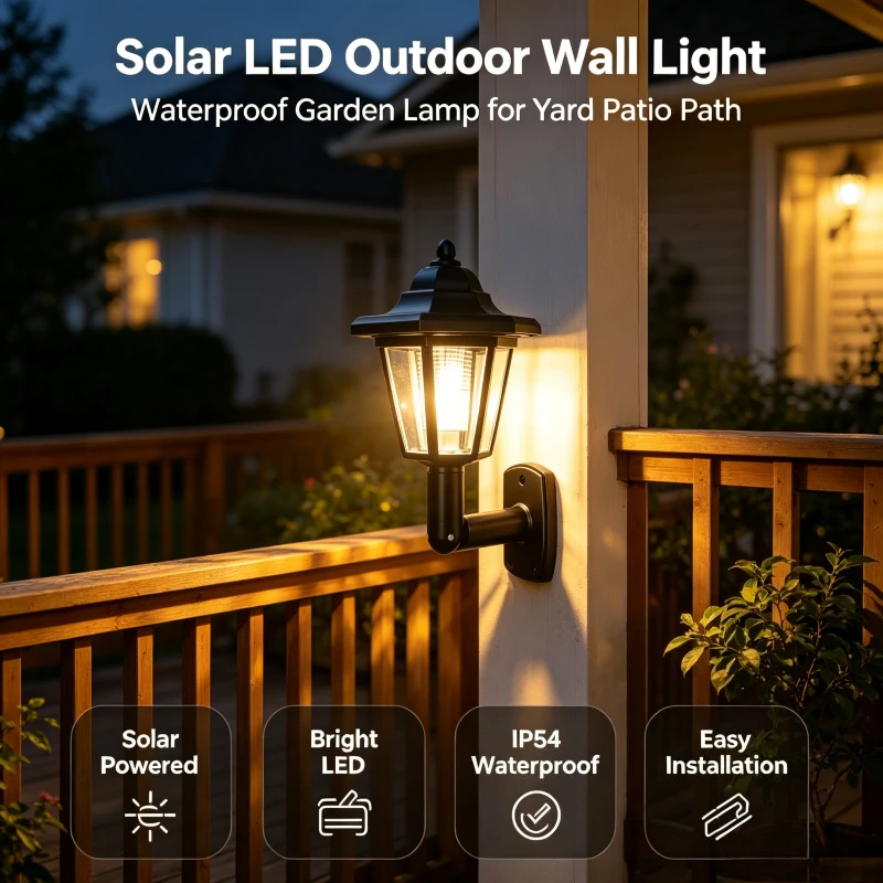Outdoor Solar Wall Lamp Waterproof Yard Patio Pathway Light Porch Balcony Fence Garden Landscape Path Lawn Park Villa Courtyard