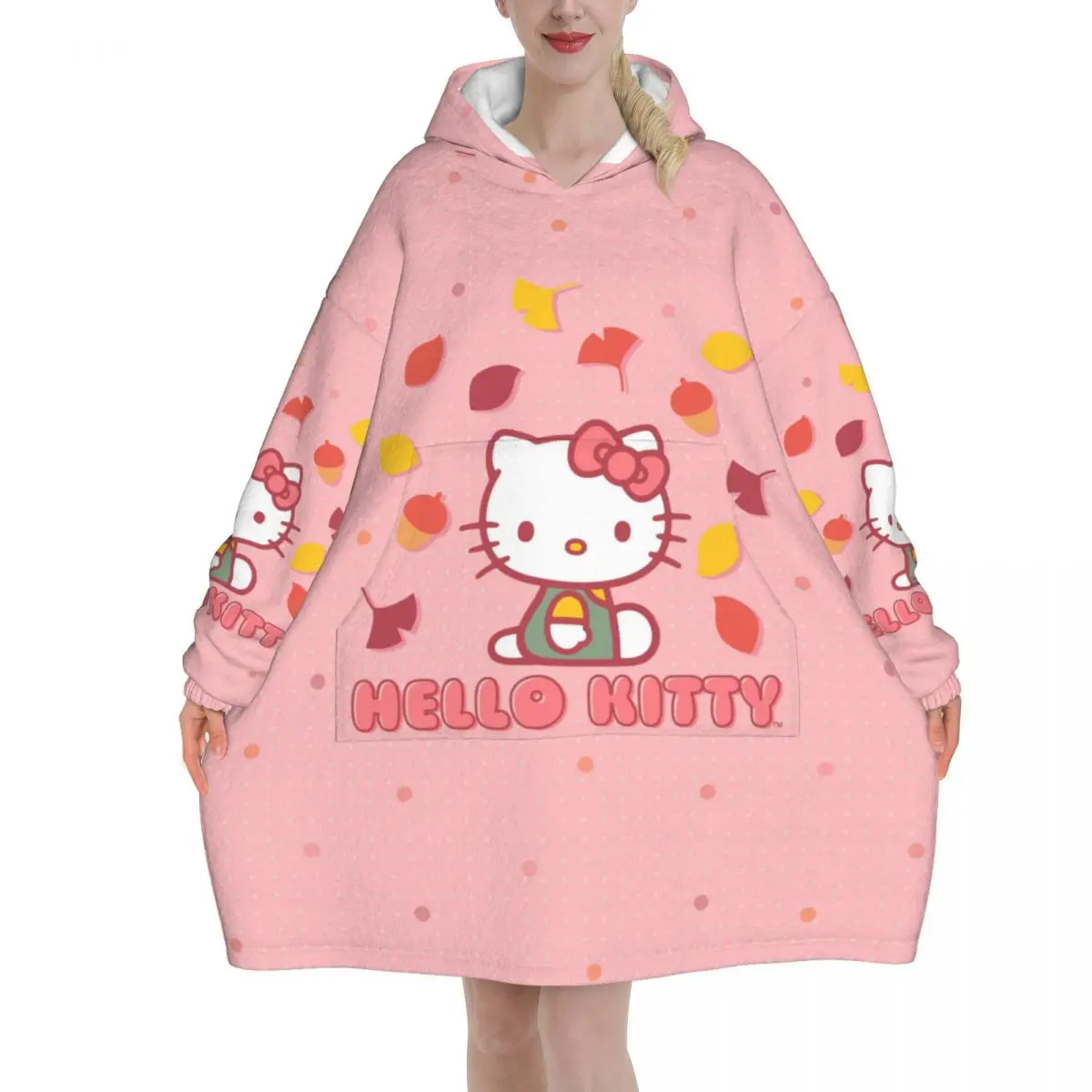 

Cute Hello Kitty Wearable Blanket Gifts for Women Oversized Ultrasoft Plush Warm Sweatshirt Blankets With Pocket