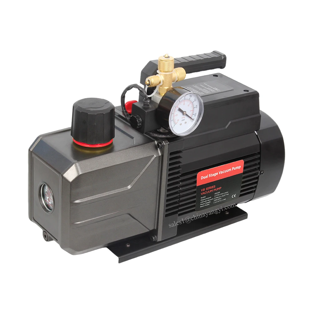 Double Stage Refrigerant Vacuum Pump 12CFM with Vacuum Gauge and Solenoid Valve and 3 Port Intake Fitting 1/4