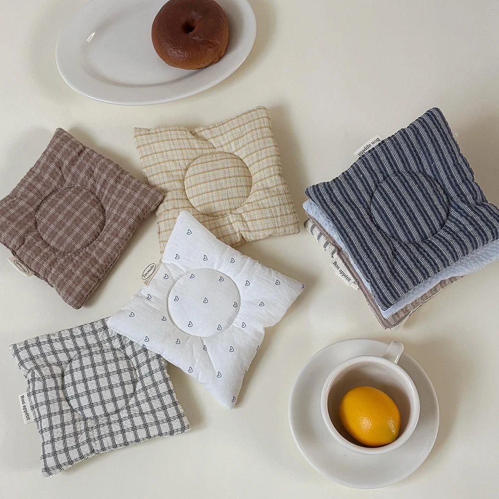 New Stripe Series Multicolor Korean Cotton Coaster Square Fresh Table Cloth Heat Insulation Mat Coffee Cup Placemat Table Decor