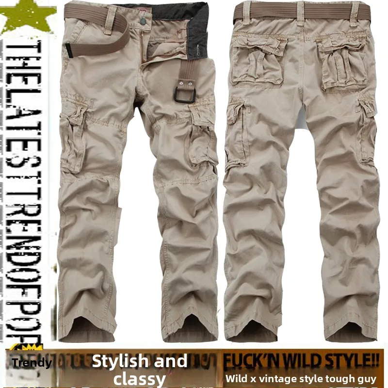 

Мужские повседневные хлопковые рабочие брюки, осенне-зимние уличные свободные длинные брюки с несколькими карманами, модные городские прямые брюки