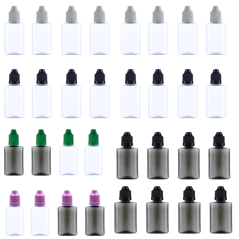 10pcs 30ml Flat shape Empty PET Plastic Dropper Bottles Liquid Eye Water  Bottles Long Tip Cap juice Vape Oil Container