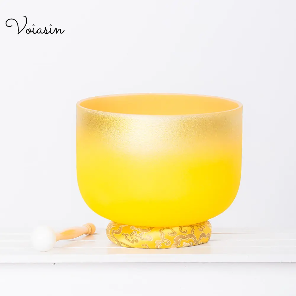 

8-12inch Rainbow Yellow Crystal Singing Bowl, Sound Healing, Yoga Meditation, Stress Reduction 440/432Hz, with Mallet ,O-Ring