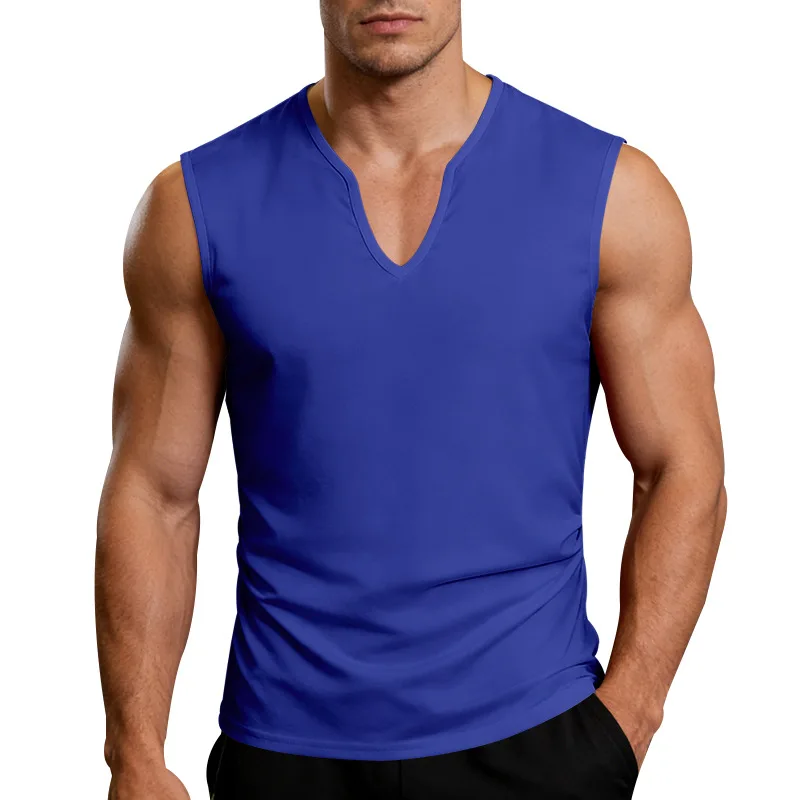 Men Notch V‑Neck Sleeveless Tank Top, Slim Fit Soft Stretch Basic Vest Summer Casual Fitness Shirt