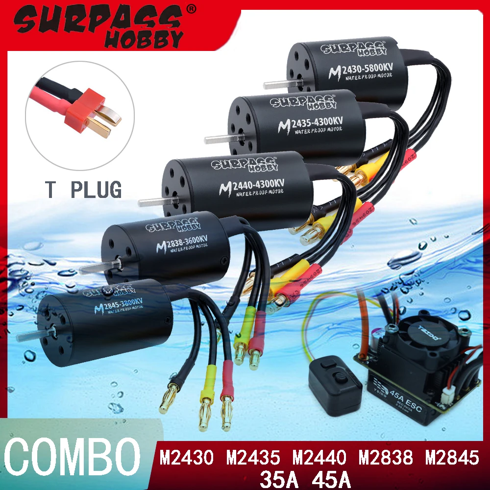 

SURPASS HOBBY Waterproof Brushless Combo M2838 2845 M2430 2435 2440 Motor & 35A/45A ESC for 1/10 1/12 1/14 1/16 1/18 RC Car Part