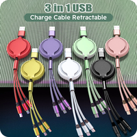 3 In 1 Retractable USB Cable  Fast Charging Data Cord For Iphone Samsung Huawei Xiaomi Multi Port Multiple Charging Wire