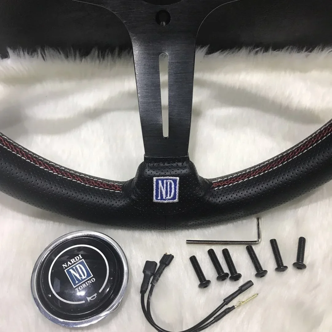 ND 14 Inch 350mm Universal Leather Auto Racing Steering Wheel Deep Corn Drifting Sport Steering Wheel Car Accessories NARDI