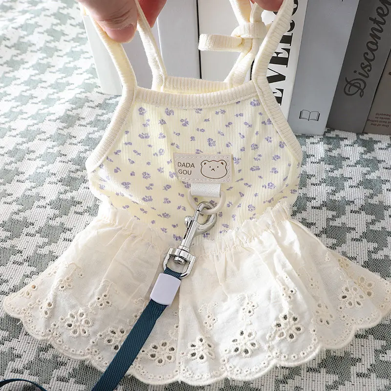 Small Dog Clothes Maltese Goes Out To Walk The Dog and Can Pull Floral Skirts