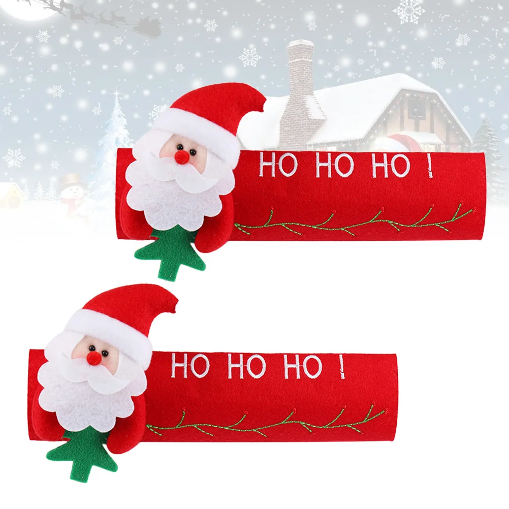2Pcs Refrigerator Handle Protector Felt Covers Christmas Santa Design Kitchen Appliance Door Protectors Stain Water Fingerprint