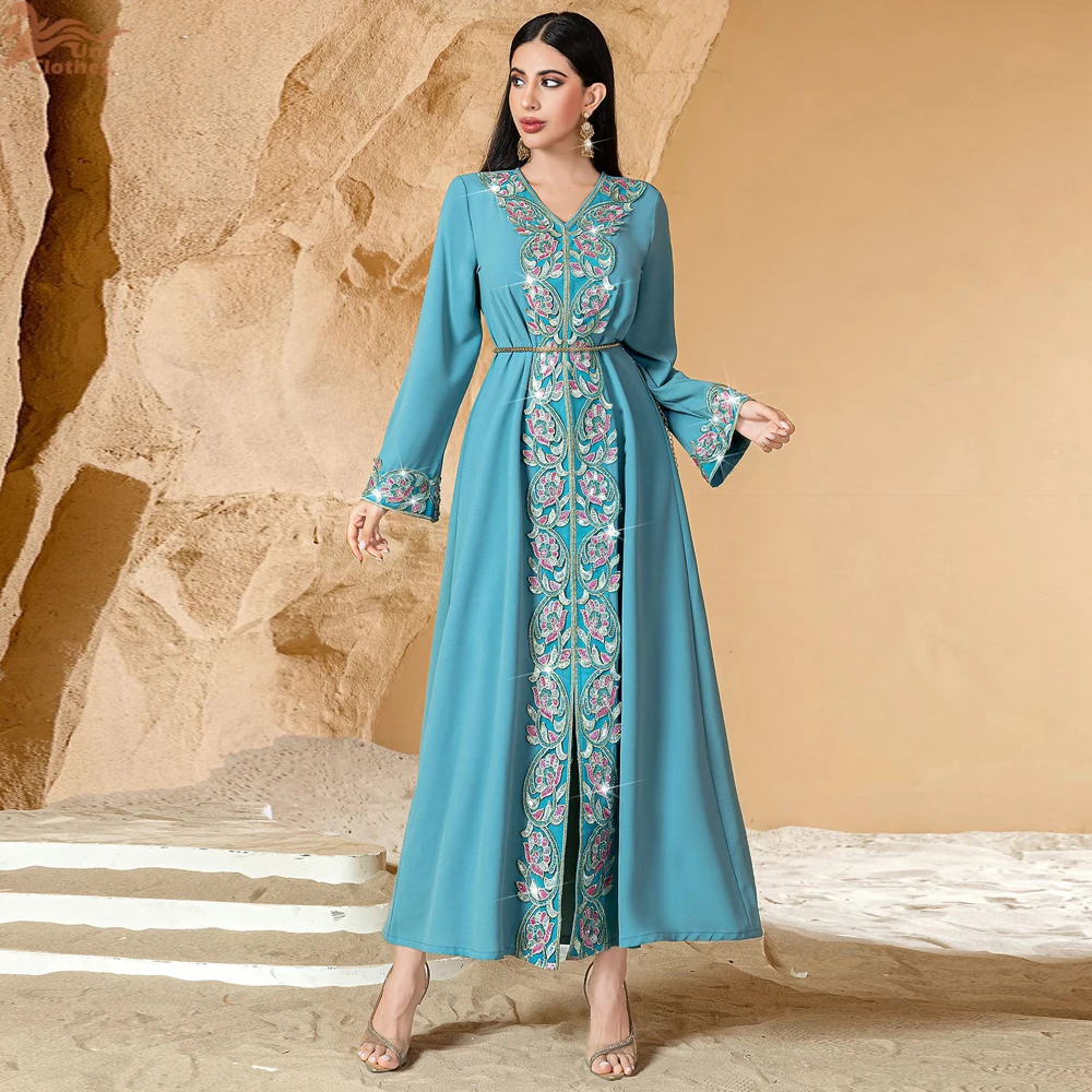 Abaya brodé élégant pour femmes, Kaftan de luxe de dubaï, perles, robe musulmane, turquie, Eid, Djellaba, Ramadan, Islam, Jalabiya