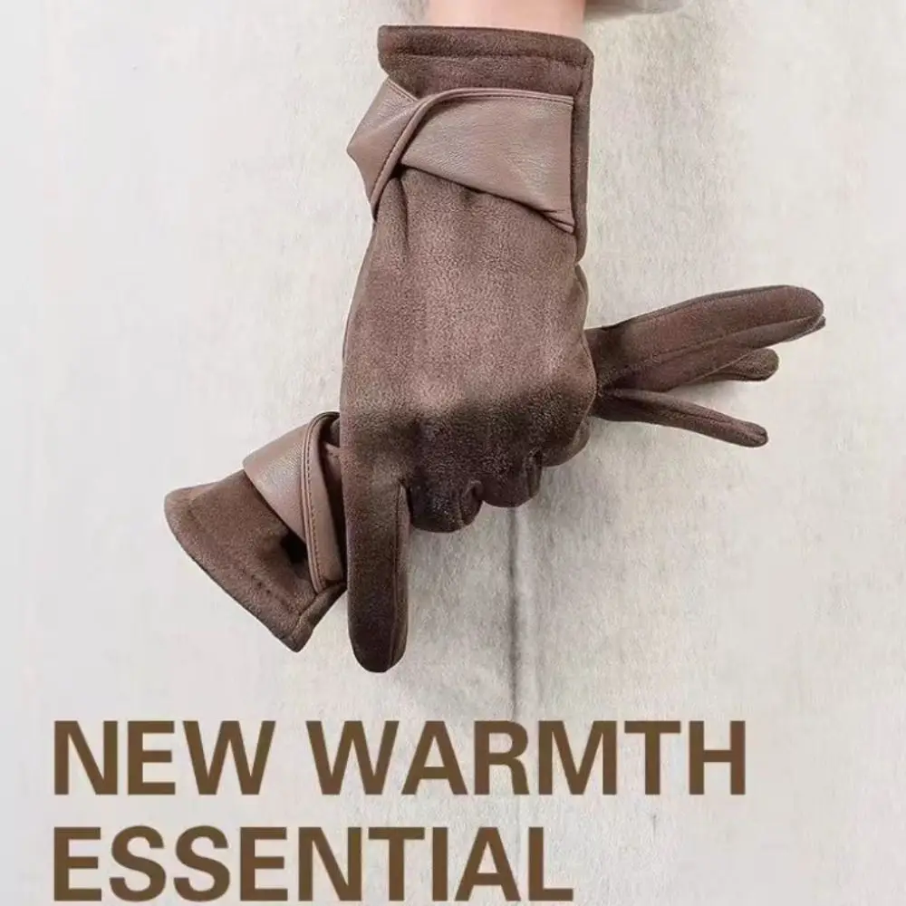 

Милые бархатные зимние замшевые перчатки, толстые ветрозащитные перчатки из искусственной кожи, мягкие женские велосипедные варежки в корейском стиле, уличные