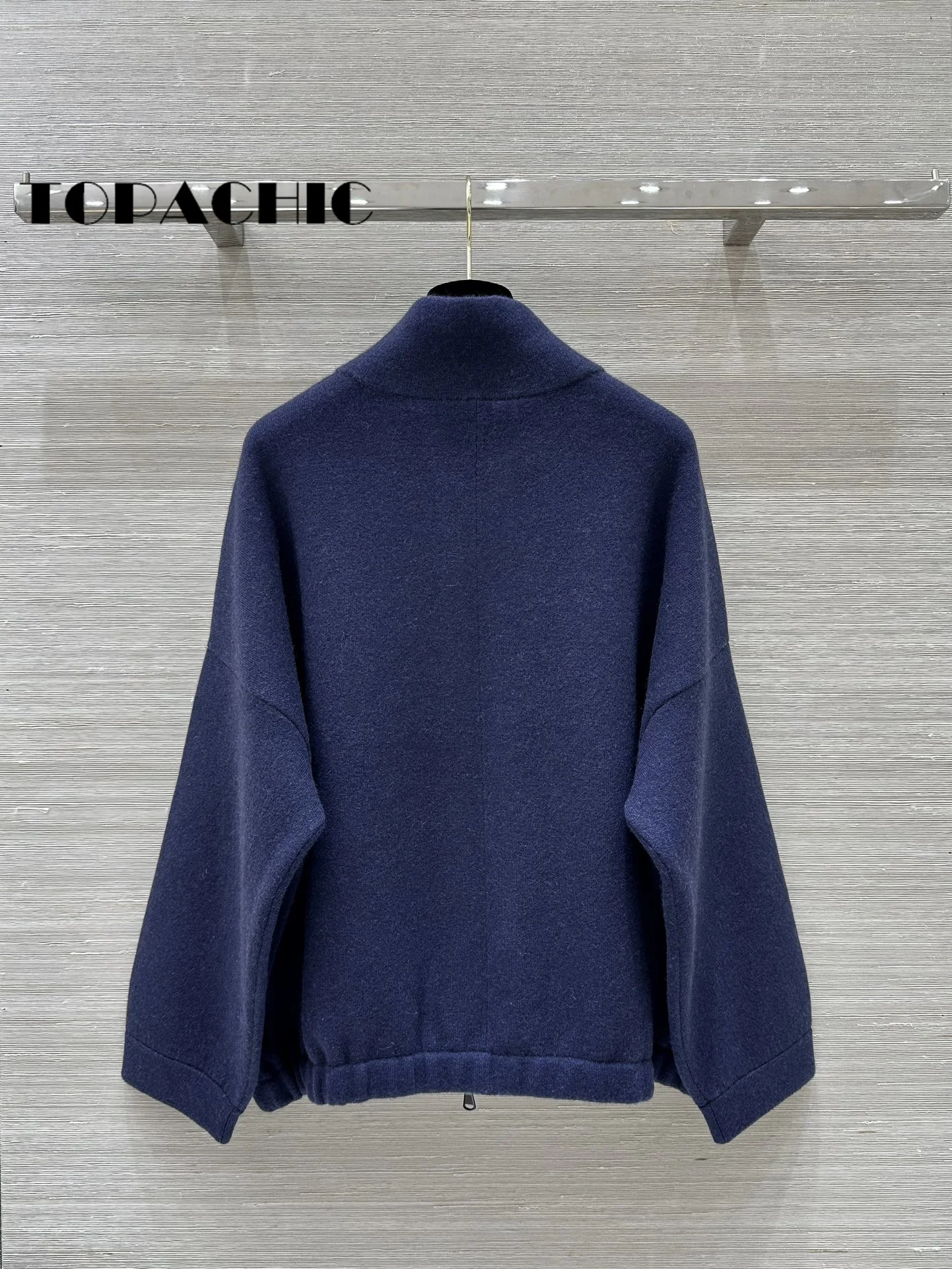 9.1 TOPACHIC-Women Casual Stand Collar Drawstring Double Pocket Elastic Hem Design Cashmere Wool Knit Zipper Cardigan With Vest