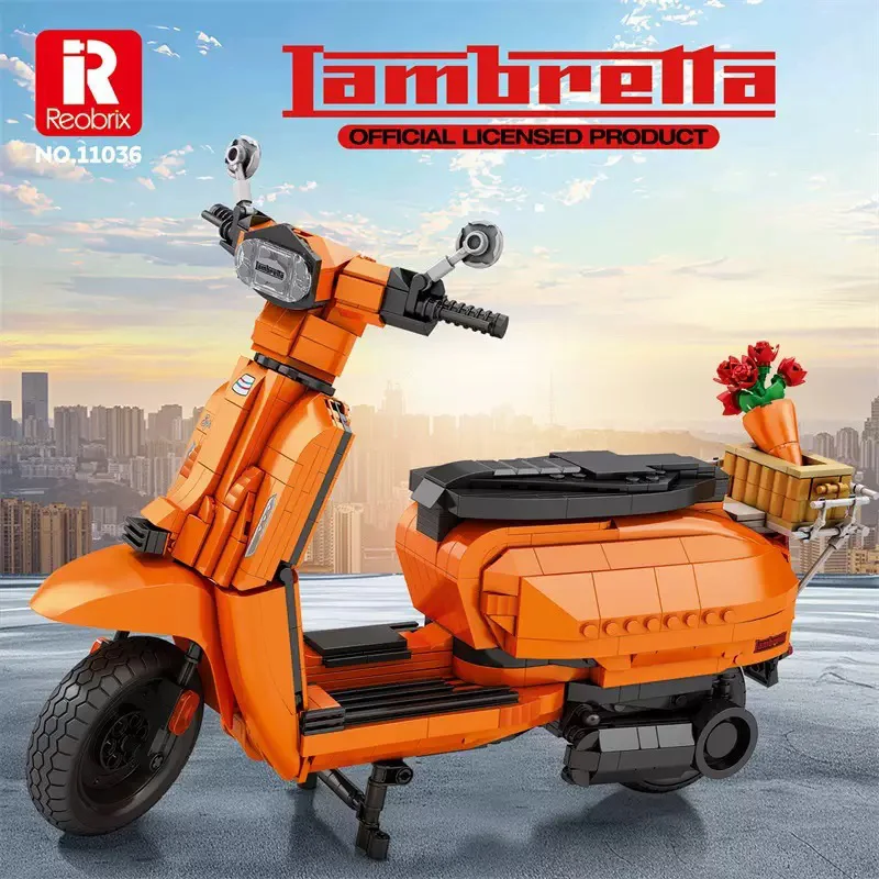 Reobrix 11036-37 lambrettaV200Scooter AssemblydiySmall Particle Building Block Toy Model