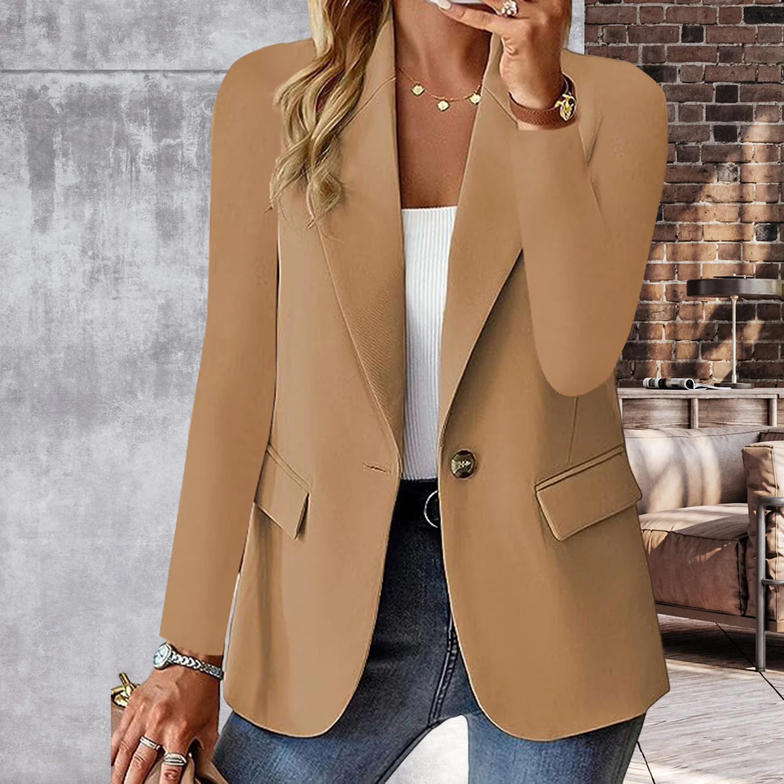 Women Solid Color Suit Jacket Long Sleeve Open Front Lapel Button Jacket for Women Formal Daily Party Ball