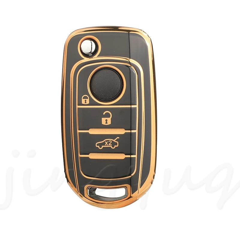 jingyuqin For Fiat B-3 key glossy surface,gold rim,black white gray Safe and durable TPU Car Remote Key protect Shell Case Cover