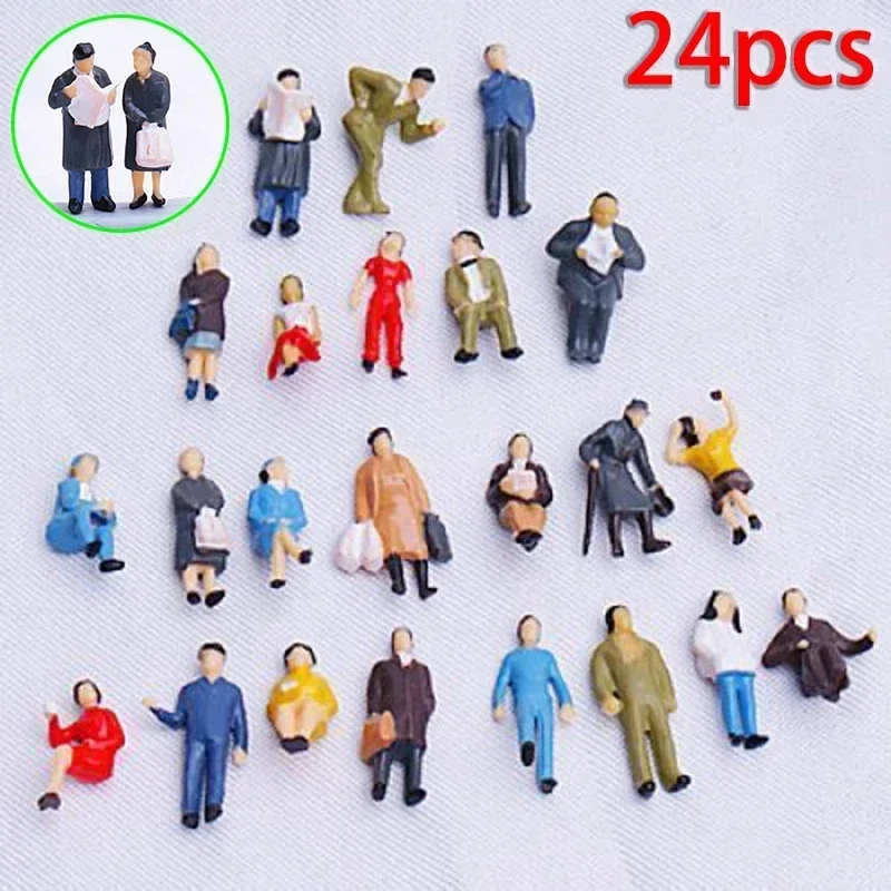 24Pcs Model Railway Painted Mixed People 1:87 Scale Train Railway Mixed Painted Figures Assorted Poses For Layout Toy