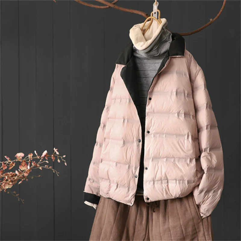 Two-Sided Warm Down Coat 2024 Autumn Winter Women Light Thin White Duck Down Jacket Ladies Short Bigsize Puffer Parkas Outwears