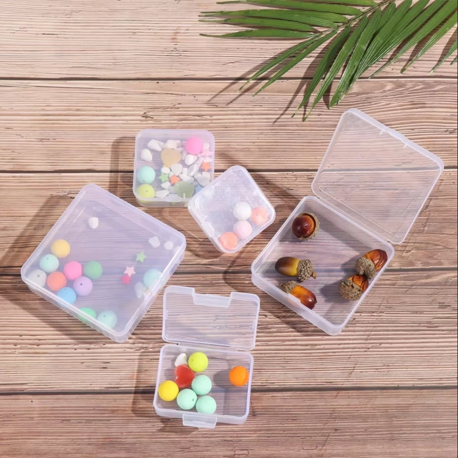 Square Round Plastic Transparent Storage Box Small Items Miscellaneous Storage Box Jewelry Bead Storage Box