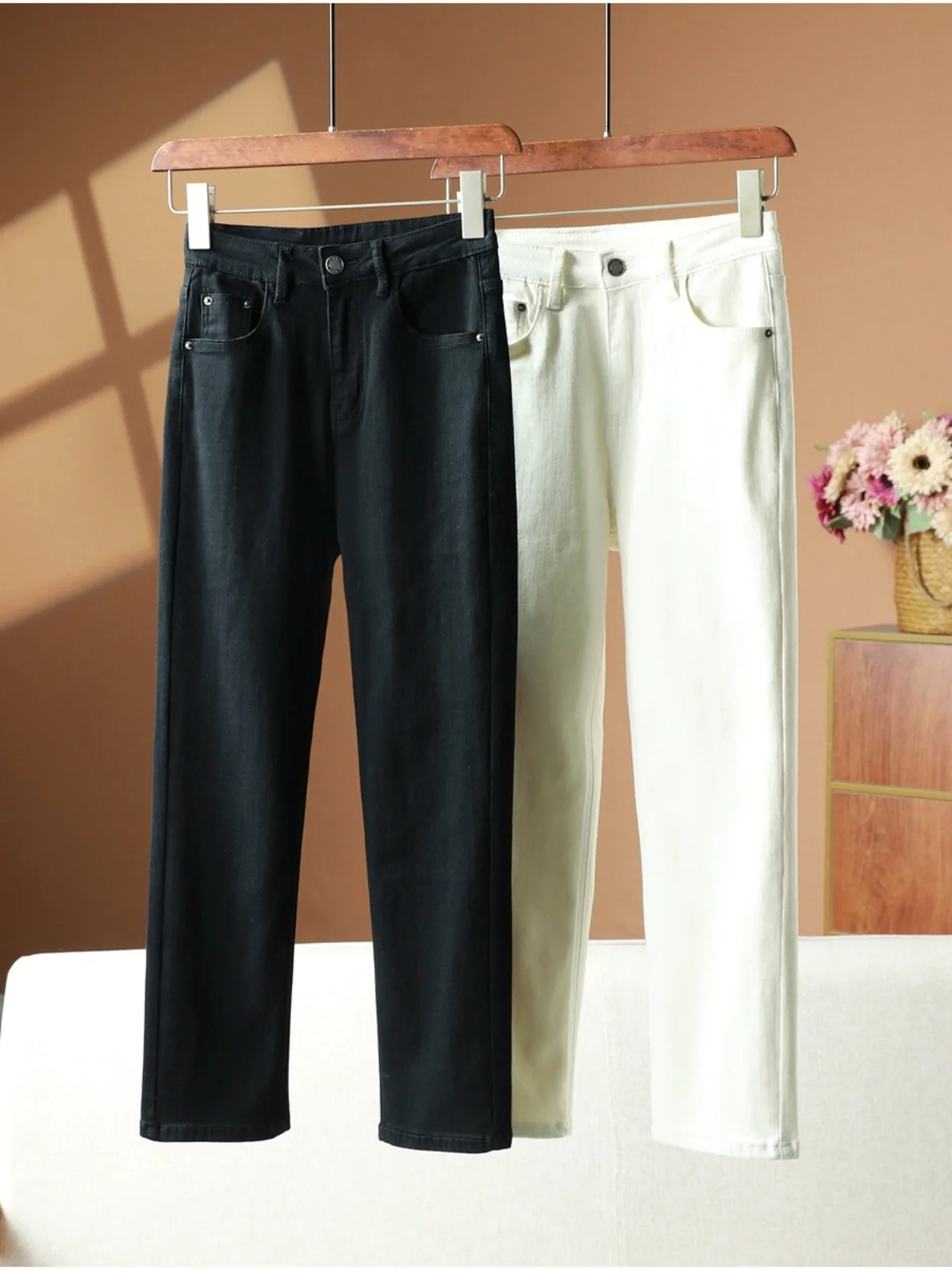 

Универсальные прямые джинсы серии Ms с высокой талией, повседневные джинсовые брюки с девятью очками для поездок на работу и повседневная одежда