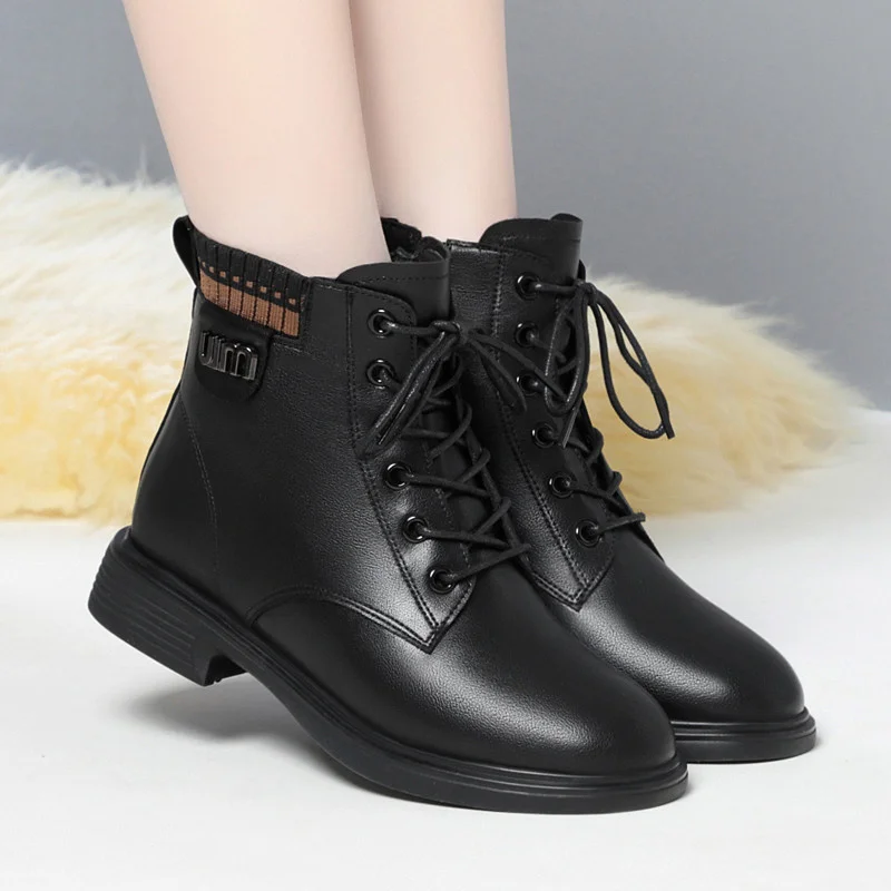 

Autumn Winter Warm Soft Leather Thick-Soled Chelsea Martin Boots Fashionable Women Round Toe Zipper Anti-slip Ankle Boots