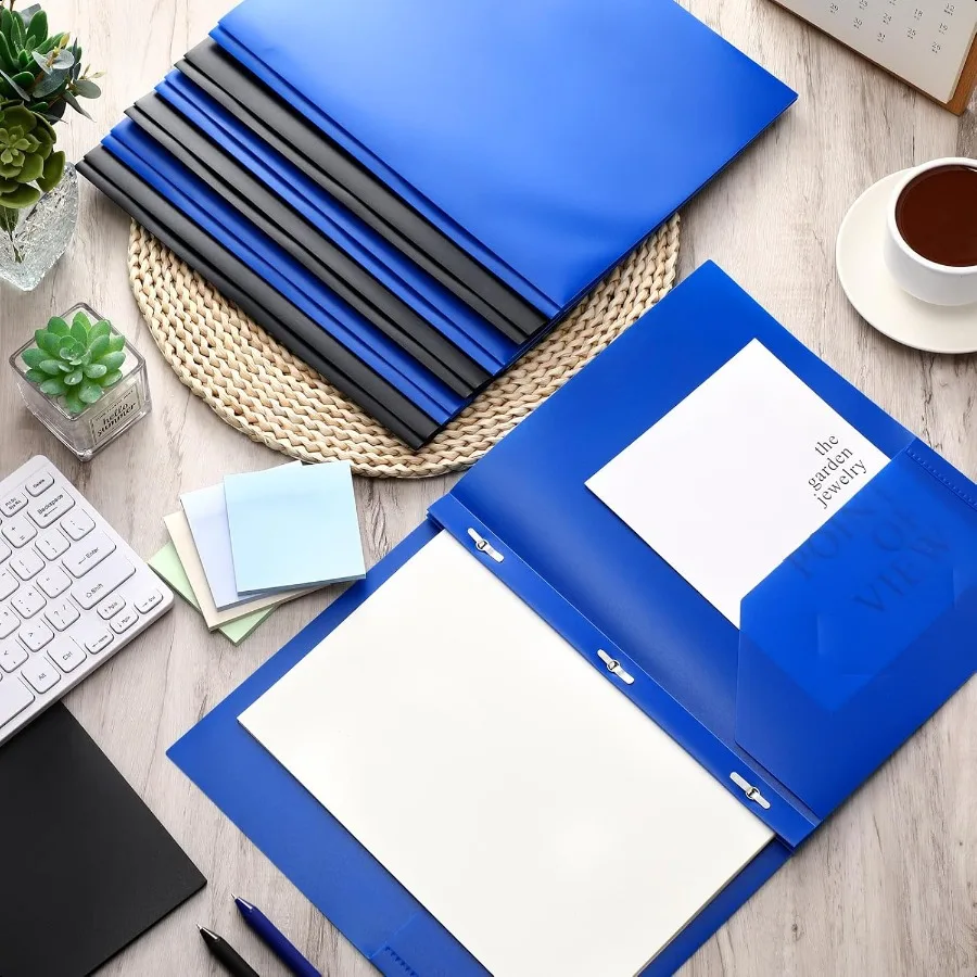 72 عبوة من مجلدات الجيب مع شوكات مجلد بلاستيكي عالي التحمل مع فتحة بطاقة الأعمال 3 مشابك مكتبية للمدرسة