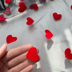 Red Love Flocking Gauze 150CM * 50CM /1 Yard High Quality Wedding Party/Wedding Background Decoration Sewing Mesh Fabric