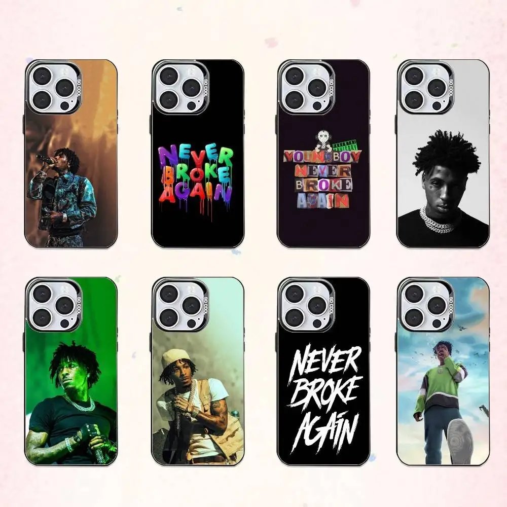 Funda para Teléfono del Rapero YoungBoy Never Broke Again para iPhone 17, 16, 15, 14, 13, 12, 11 Plus, Pro Max, Plateada en Color con Cubierta Interior Plateada