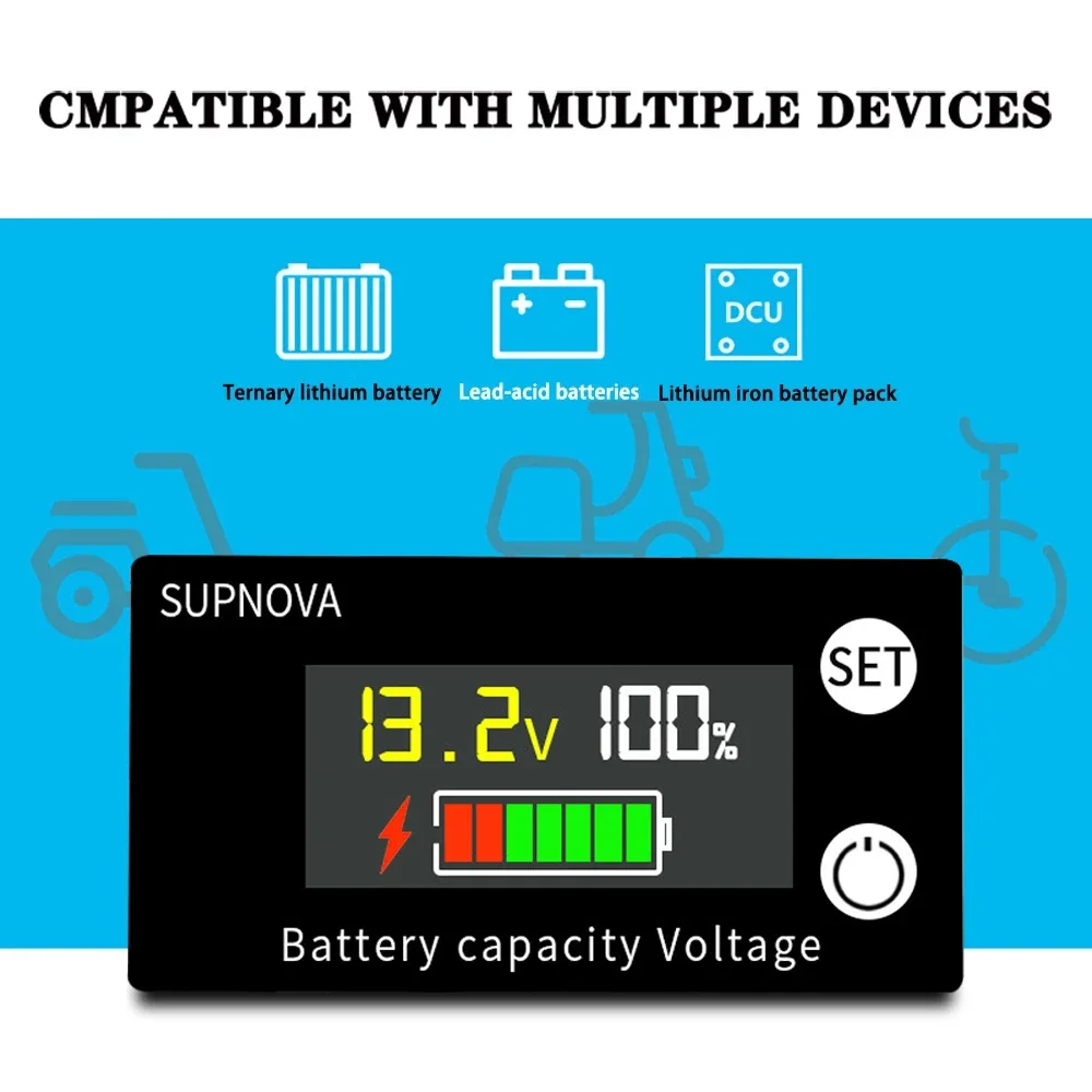 Car and motorcycle voltmeter 12V 24V 48V 72V battery capacity indicator DC 8V-100V lead-acid lithium LiFePO4