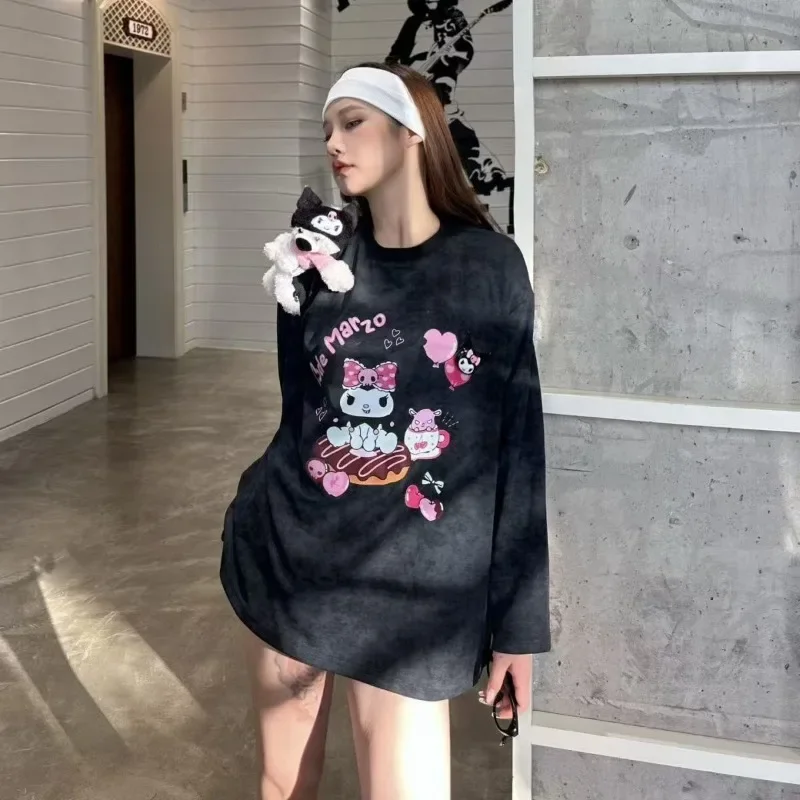 Miniso Kuromi T-shirt Pure Cotton Printing Three-dimensional Doll Long Sleeves Loose Slimming Round Neck Leisure Versatile Tops