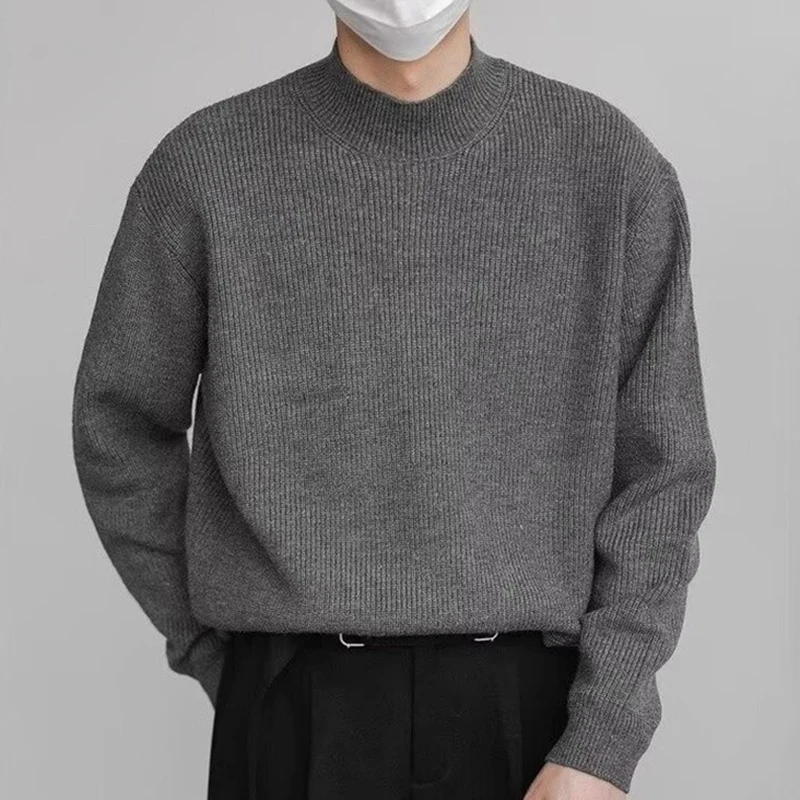 

Мужской свитер с воротником-стойкой, однотонный, вязаный, в корейском стиле, осенне-зимний, повседневный, свободный, плотный, теплый пуловер для мужчин