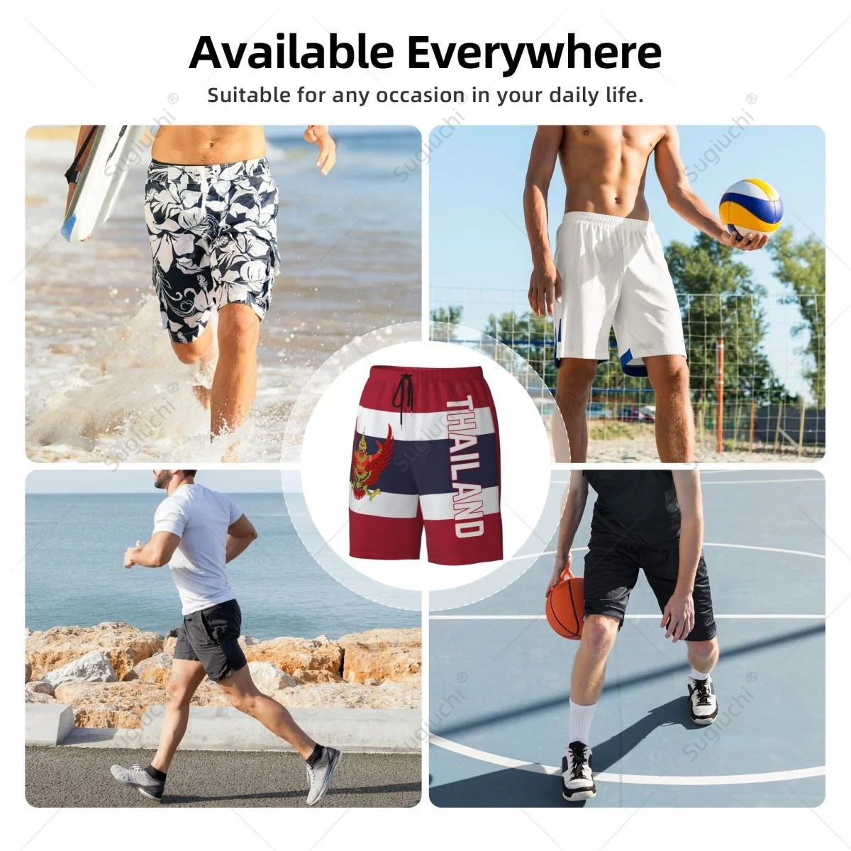 Pantalones cortos de playa con bandera de Tailandia para hombre, traje de baño para surf, fútbol, ciclismo, correr, poliéster