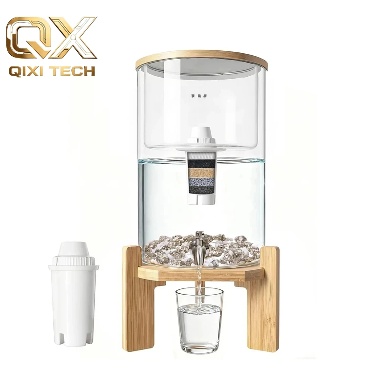 2026 New Glass, Plastic-Free Tabletop Water Dispenser, 8L/2.25G, Manual Water Filter System, Suitable for Family Camping and RV