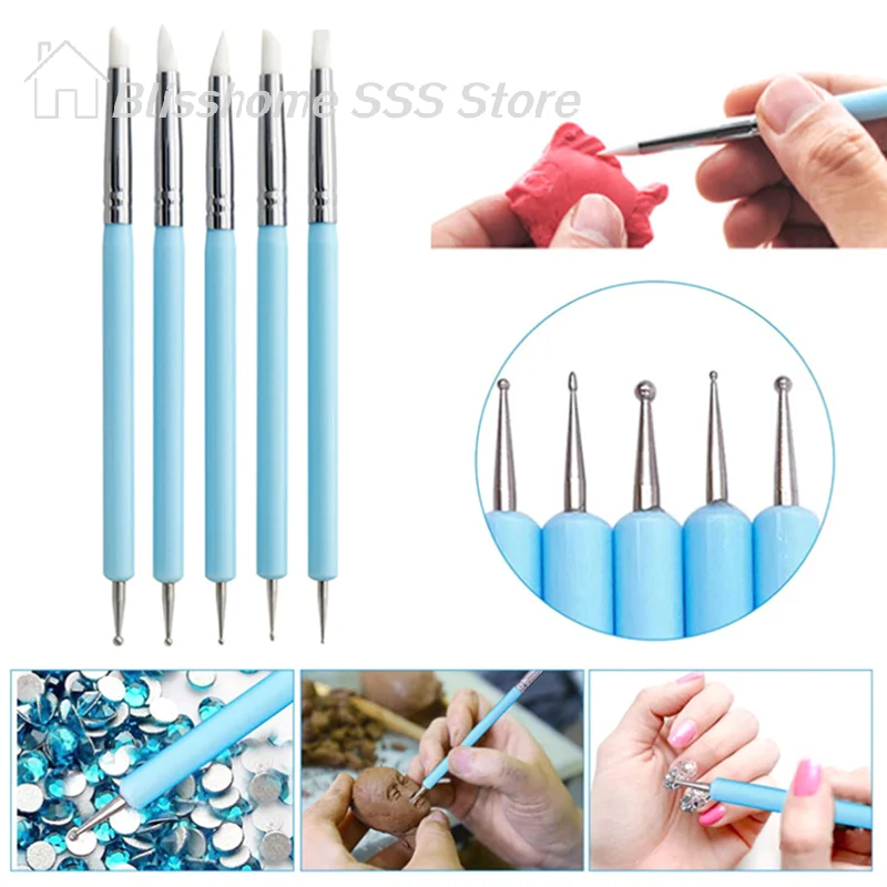 【S】5Pcs/set Sil Clay Sculpting Tools For Brush Modeling Dotting Nail Art Pottery Clays Tool DIY Carving Ceramics Sculpture