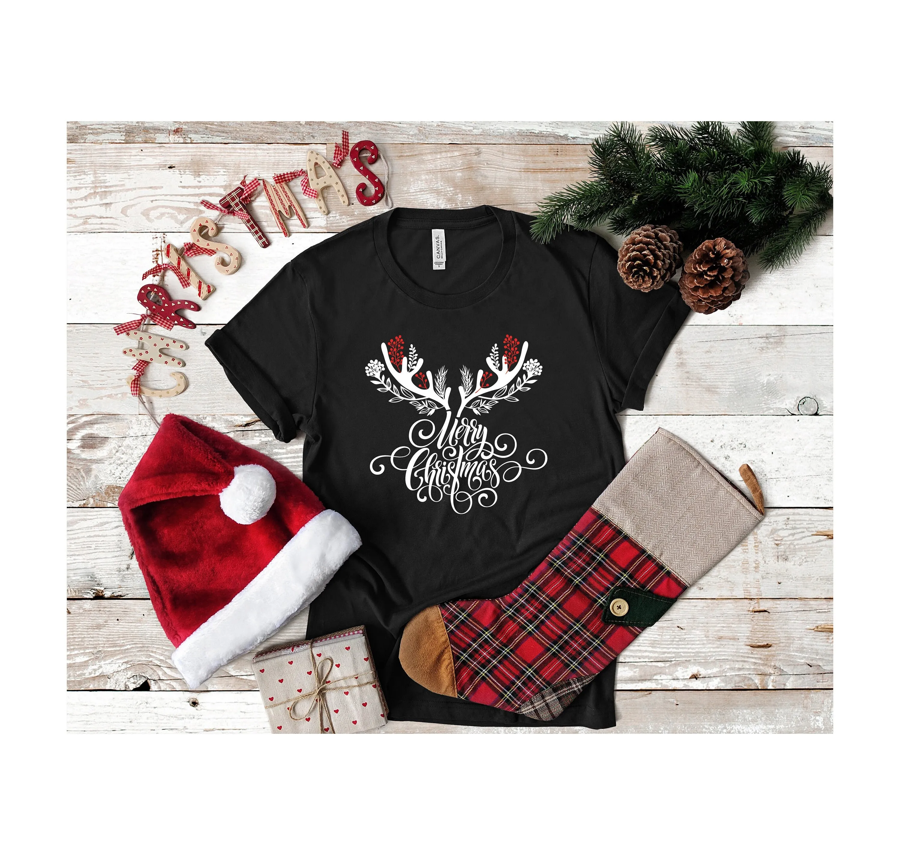 Merry Christmas Deer T Shirt Antlers Reindeer