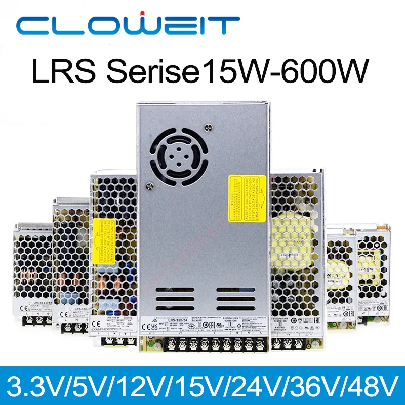Cloweit RS-15/25 LRS-35/50/100/150/200/350/450/600 سلسلة 3.3 فولت 5 فولت 12 فولت 15 فولت 24 فولت 36 فولت 48 فولت تحويل التيار الكهربائي