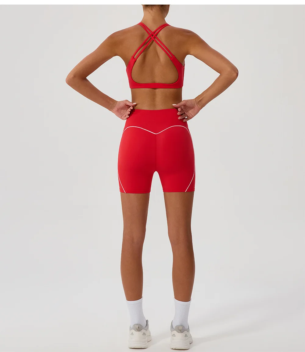 

Cross Heart Bra Set, Women's Suspender Style with Chest Cushion, Wearing Fitness Clothes, Outdoor Sports Underwear, Shorts Set