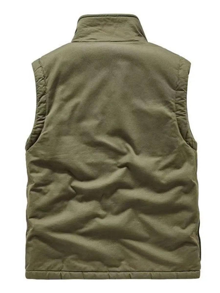 Turtleneck Tactical Fleece Lined Cargo Winter Vest Jacket Retro Men Sleeveless Outdoor Fishing Hunting Motorcycle Waistcoats