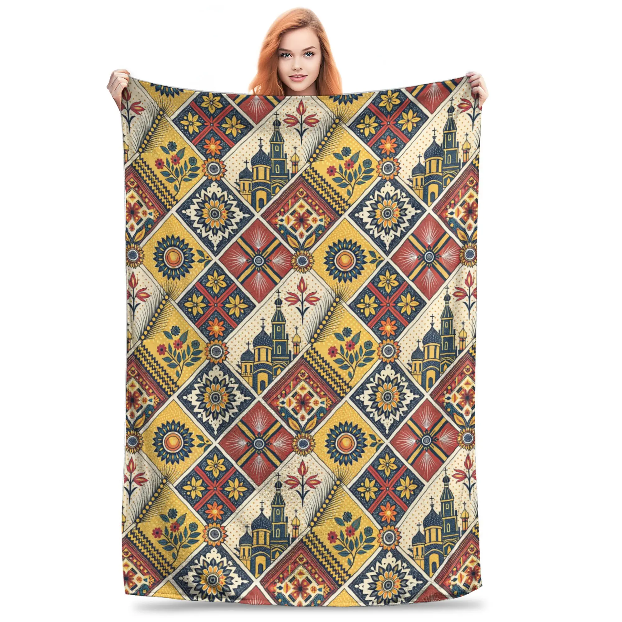 Colorful Folk Art Seamless Pattern Blanket Lightweight Fleece Sofa Throw Blanket for Couch Bedding Travel Throws Bedspread Quilt