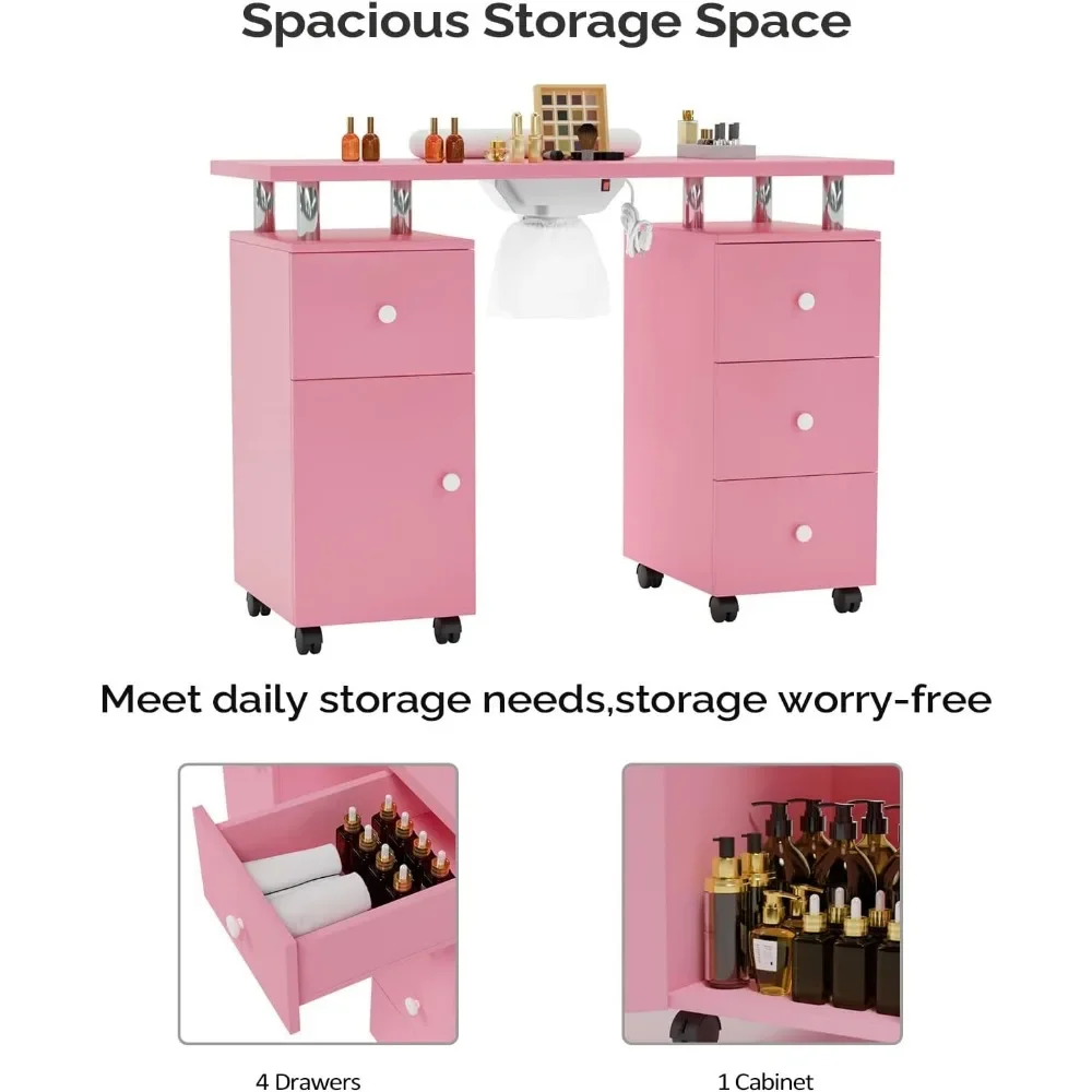

Nail Table Station W/Electric Dust Collector, Nail Makeup Beauty Salon Storage Acetone Resistant