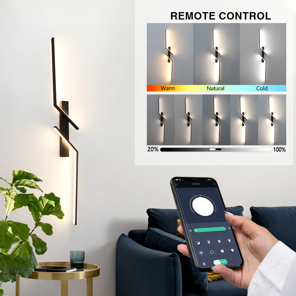 Modern LED Long Wall Lights Bedside Sconces LED Wall Lamps Smart APP Control Living Room For Home Decoration Indoor Lighting