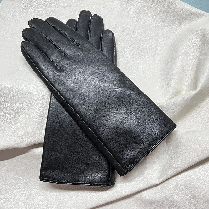 Genuine Leather Gloves 24cm Women Light Blue Thin Rayon Lining Straight Edition Style Men Pure Sheepskin Glove Color Driving