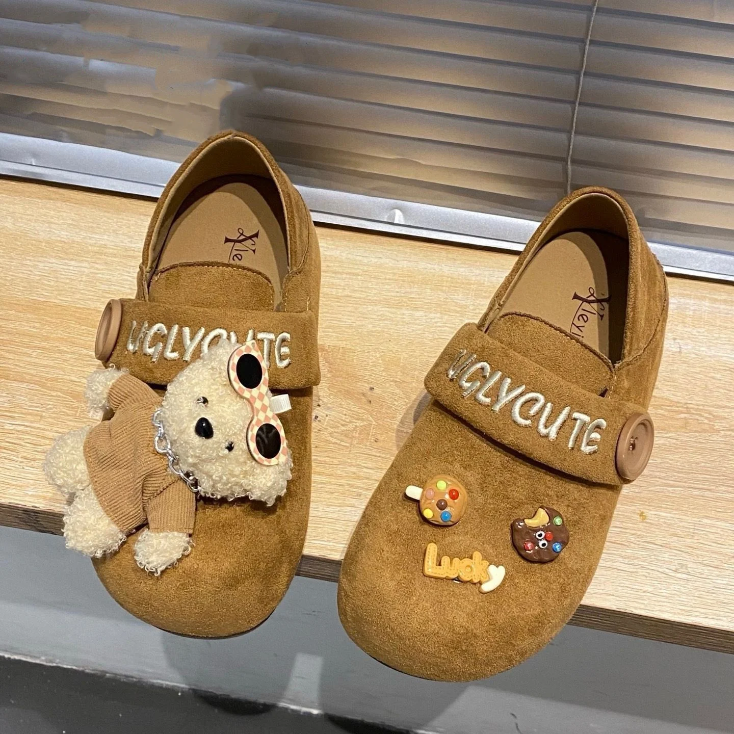 Boys Leather Shoes Bear Ornament Fashion Retro Kids School Causal Single Shoes Breathable Non-slip Children Slip-on Flat Loafers