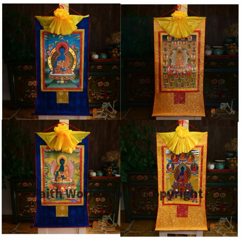 

4P--Wholesale Buddhist supplies--60CM Thang-ga -efficacious Protection Sakyamuni the Medicine Buddha Thangka hanging painting