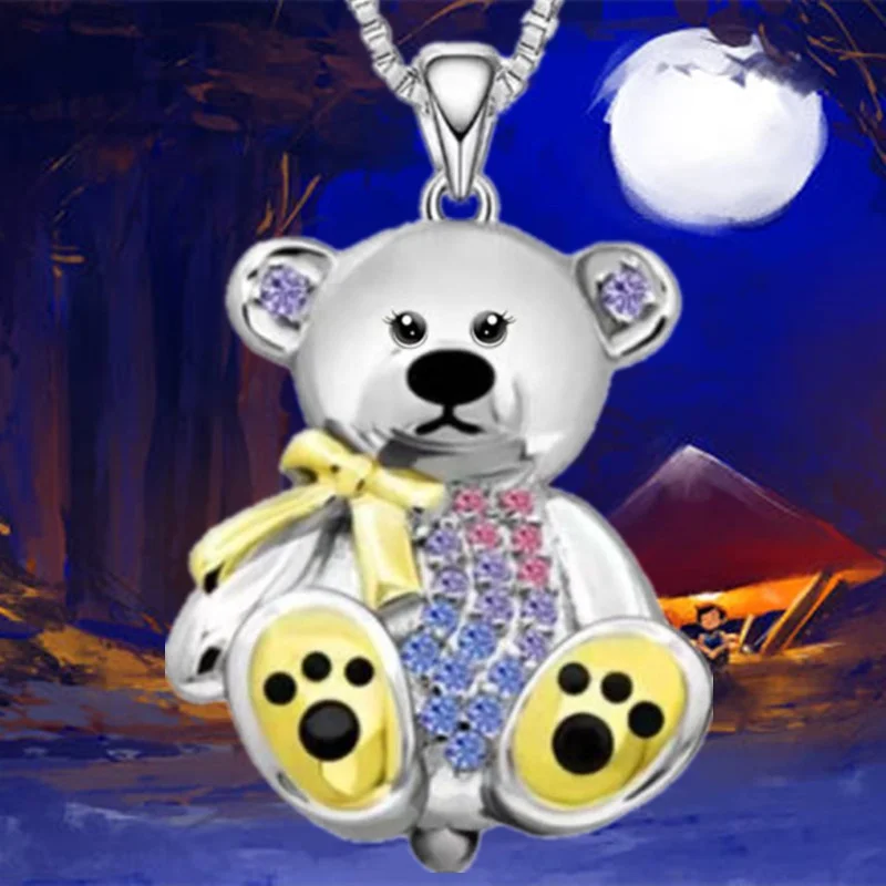 Fashion Cartoon Stainless Steel Bear Cute Animal Necklace Classic Necklace for Women Animal Jewelry Halloween Anniversary Gift