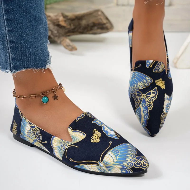 

Женские модные лоферы на плоской подошве с ярким принтом, элегантные туфли-лодочки с острым носком, туфли без шнуровки на мягкой тонкой подошве, женская повседневная обувь на каждый день