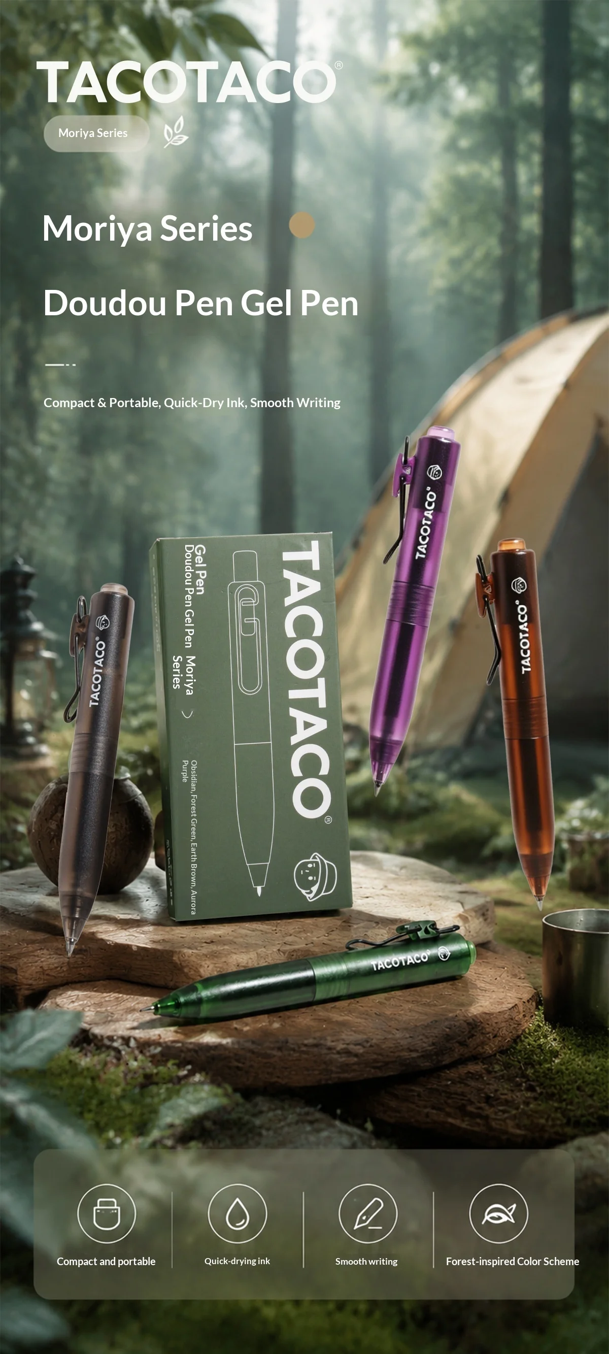 TACOTACO 4-teiliges Gelstift-Set 0,5 mm Schnelltrocknend Metallclip Ästhetische Naturfarben-Stifte für Tagebuch Planer Büro Schreibtisch Schreibutensilien – Detail 1
