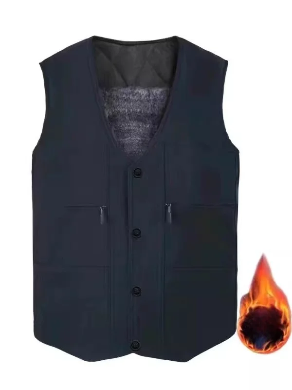 

Мужской утепленный жилет из высококачественного хлопкового канваса на флисовой подкладке, осенне-зимний, с защитой от краж, прочный, свободного кроя, V-образный вырез, стандартный размер