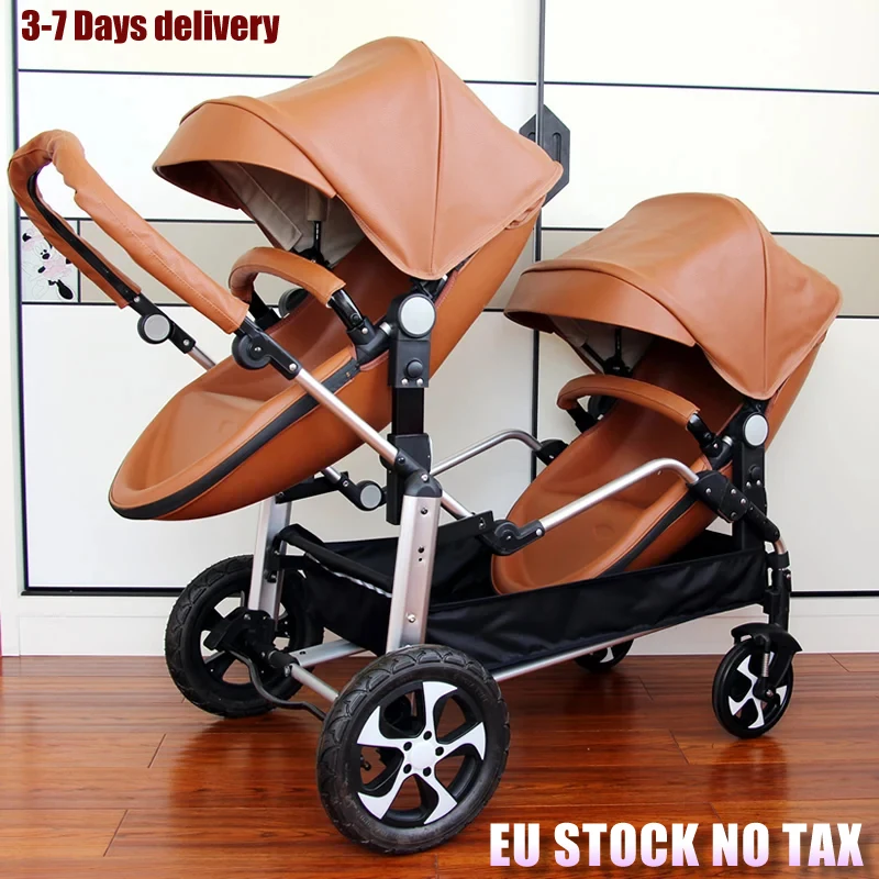 2025 New Luxury Pu leather twins baby strollers,brown twin stroller,baby carriage,baby stroller,Eggshell baby car EU stock