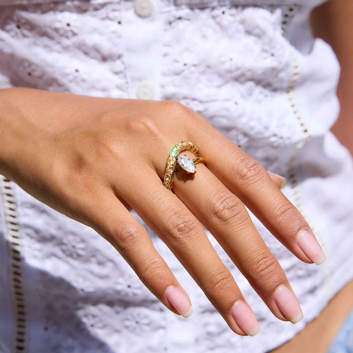 Ars 18K Gold Plated Stainless Steel Rings for Women Dainty Zircon Finger Ring Double Layer Ring No Tarnish Rings Gifts for Her